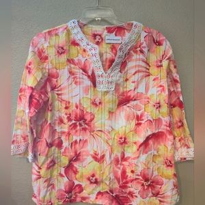 Alfred Dunner Embroidered Tropical shirt top